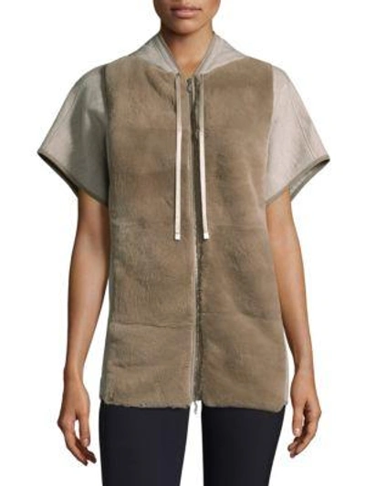 Lafayette 148 Rabbit Fur Short-sleeve Hoodie In Driftwood