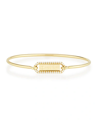 Jemma Wynne Personalized Prive Rectangle Bangle With Diamonds In 18k Gold