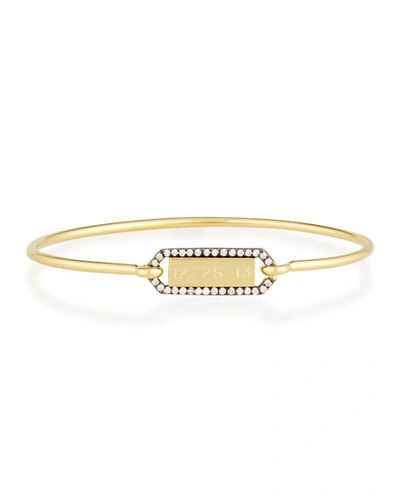 Jemma Wynne Personalized Prive Rectangle Bangle With Blackened Diamond Border In 18k Gold