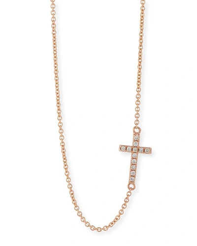 Sydney Evan Small 14k Rose Gold Pave Diamond Cross Necklace