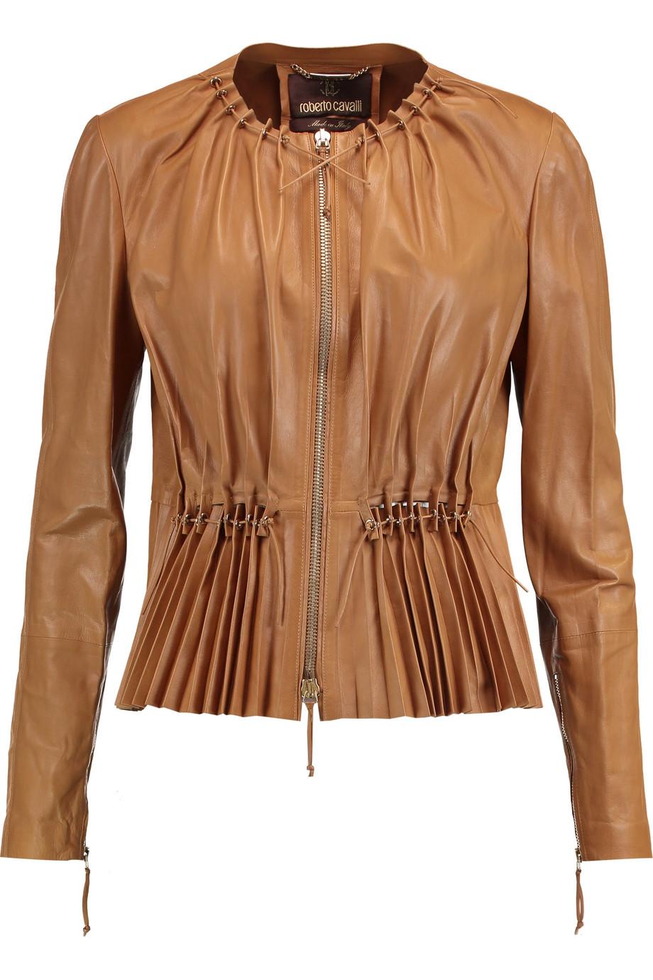 Roberto Cavalli Pleated Faux Leather Jacket | ModeSens