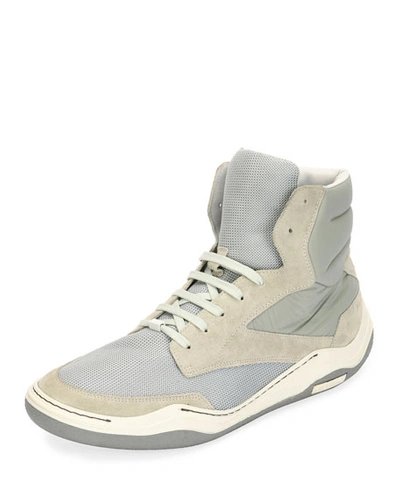 Lanvin Men's Mesh & Suede Indoor High-top Sneakers, Light Gray