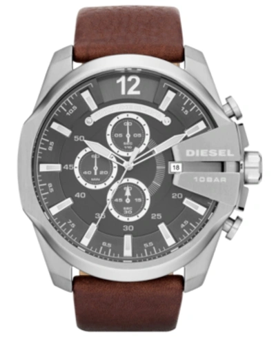 Diesel Men's Chronograph Mega Chief Brown Leather Strap Watch 51mm Dz4290 In Marrone