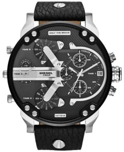 Diesel Men's Chronograph Mr. Daddy 2.0 Black Leather Strap Watch 66x57mm Dz7313