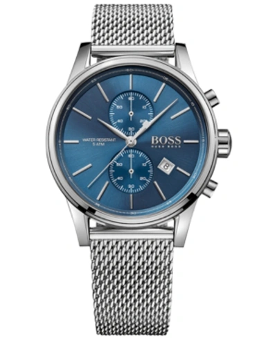 Hugo Boss Men's Chronograph Jet Stainless Steel Mesh Bracelet Watch 41mm 1513441 In Blue/silver