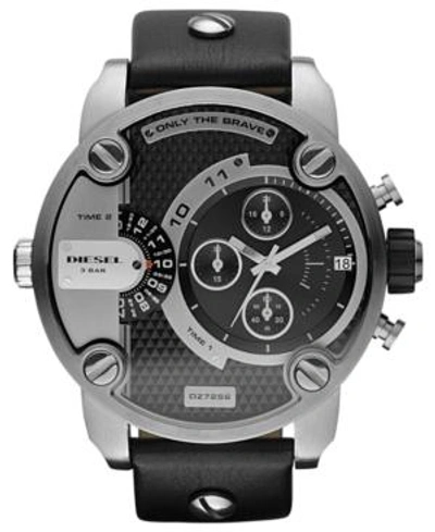 Diesel Watch, Chronograph Black Leather Strap 51mm Dz7256 In Two-tone