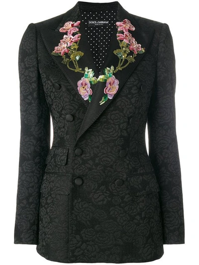 Dolce & Gabbana Embellished Floral-embroidered Jacquard Jacket In Black
