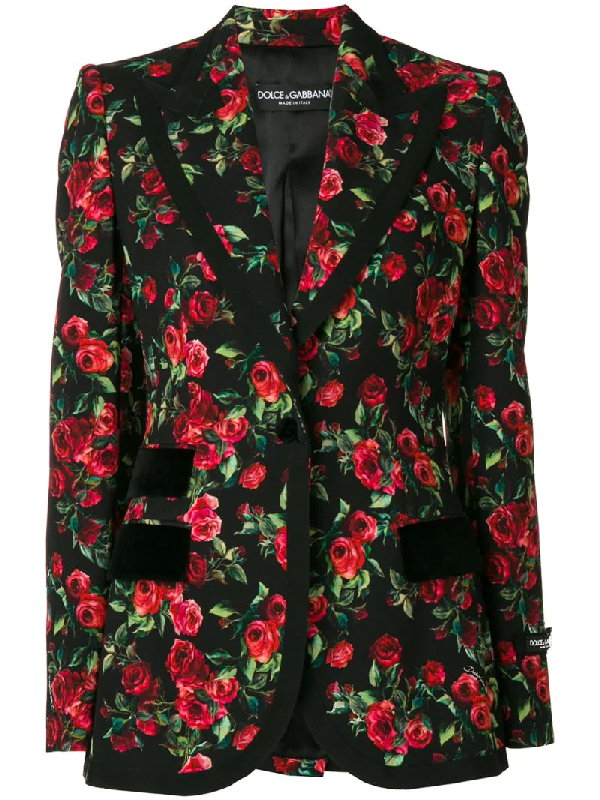 Dolce & Gabbana Grosgrain And Velvet-trimmed Floral-print Crepe Blazer ...