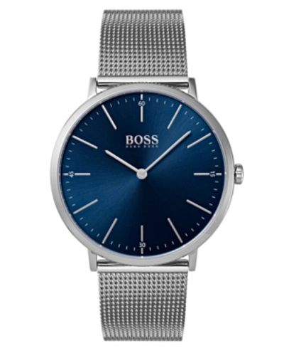 Hugo Boss Men's Horizon Stainless Steel Mesh Bracelet Watch 40mm Women's Shoes In Navy/ Stainless Steel