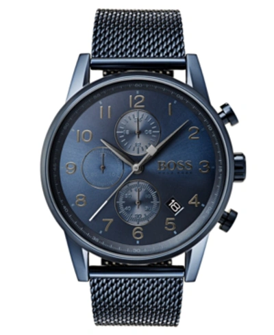 Hugo Boss Men's Chronograph Navigator Blue Stainless Steel Mesh Bracelet Watch 44mm Women's Shoes In Dark Blue