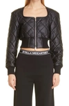 Stella Mccartney Womens Black Quilted Cropped Vegan-leather Jacket 10