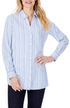 Foxcroft Vera Modern Mini Stripe Stretch Cotton Blend Shirt In Blue Bliss