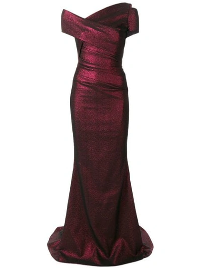 Talbot Runhof Glitter Knit Asymmetrical Mermaid Gown In Red