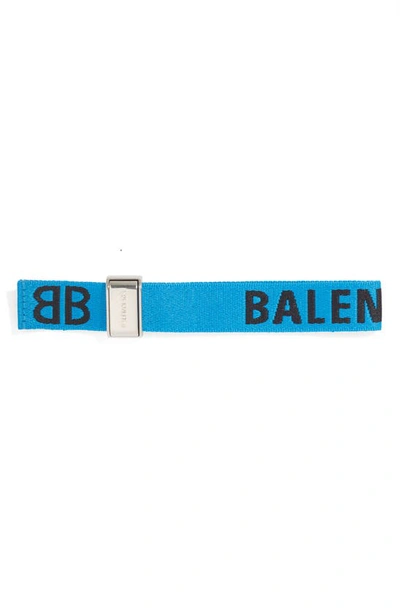 Balenciaga Party Logo Woven Bracelet In Royal Blue/ Silver