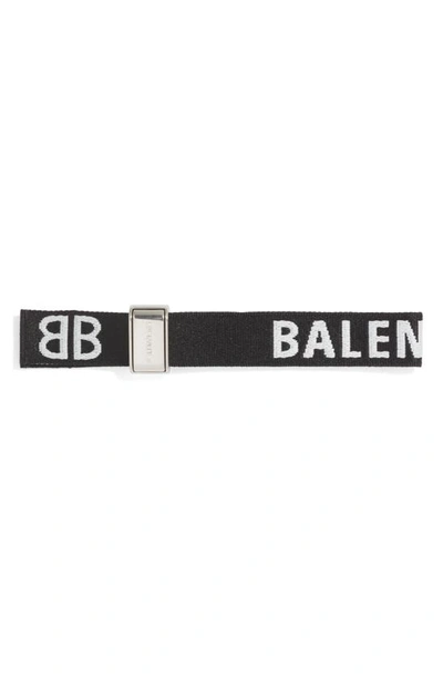 Balenciaga Party Logo Woven Bracelet In Black/ Silver