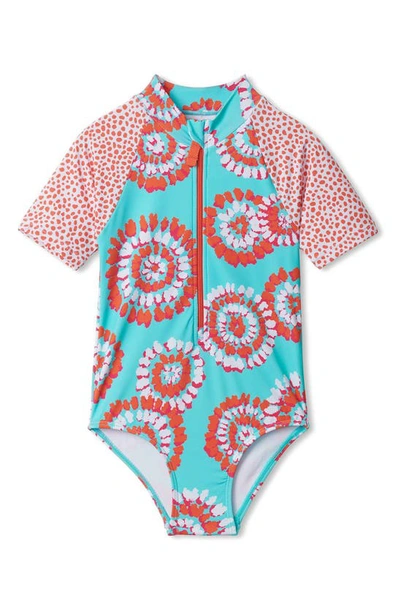 Hatley Kids' Mandala Print Short Sleeve One-piece Rashguard Swimsuit In Blue