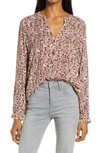 Treasure & Bond Floral Long Sleeve Peasant Blouse In Brown- Ivory Holiday Ditsy