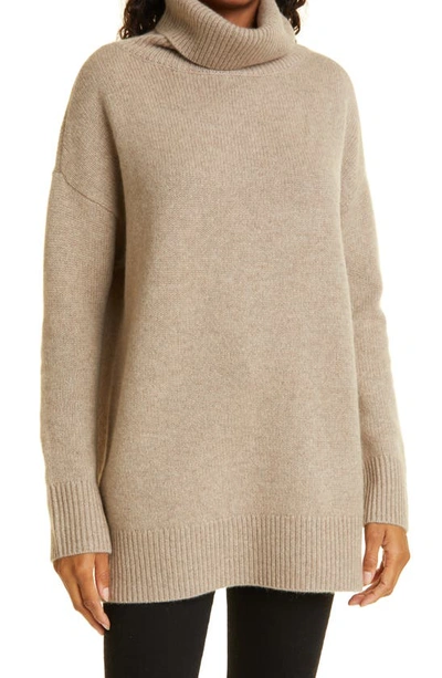 Nordstrom Signature Turtle Neck Cashmere Tunic Sweater In Tan Portabella Heather