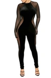 Naked Wardrobe The Nw Velvet Mesh Collection Jumpsuit In Black