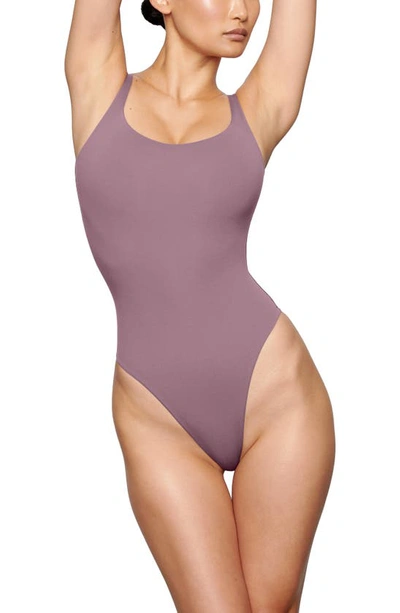 Skims Fits Everybody Square Neck Sleeveless Bodysuit In Plum