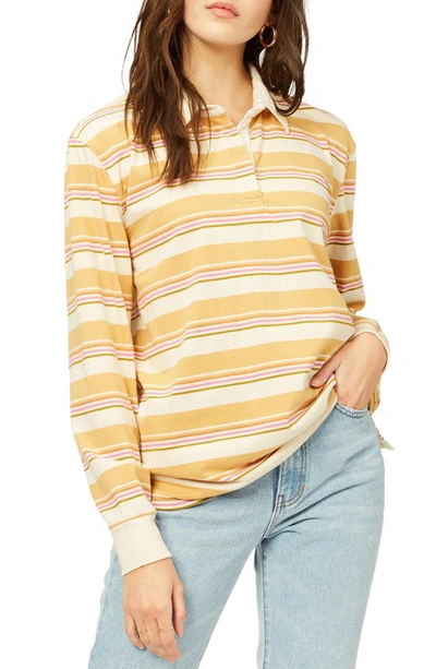 Billabong Double Up Stripe Cotton Rugby Shirt In Gold Dust