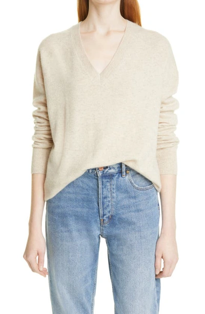 Nordstrom Signature Cashmere V-neck Sweater In Beige Oatmeal Light Heather
