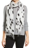 Nordstrom Tissue Print Wool & Cashmere Wrap Scarf In Grey Fog Snow Leopard