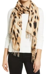 Nordstrom Tissue Print Wool & Cashmere Wrap Scarf In Beige Pebble Snow Leopard
