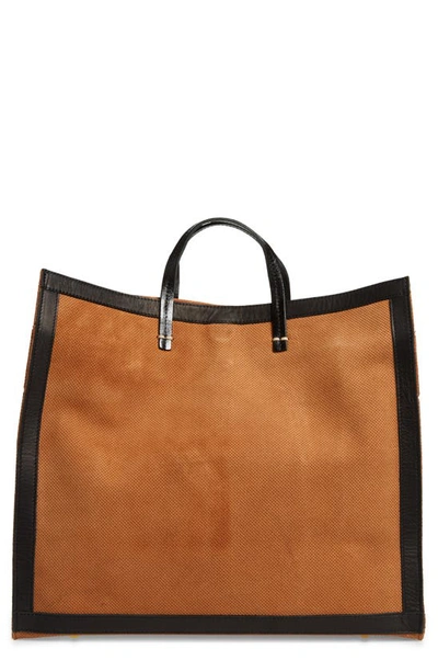 Clare V Simple Leather Tote In Cognac Perf Suede