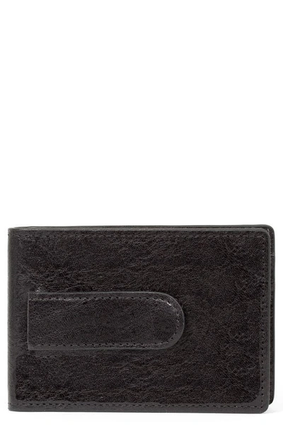 Pinoporte Brunello Leather Money Clip Card Case In Black