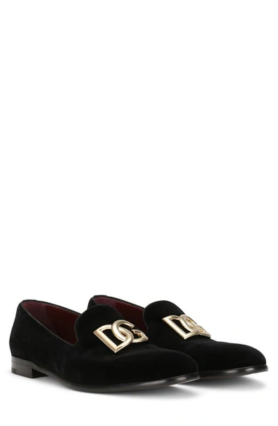 Dolce & Gabbana Leonardo Velvet Loafers With Logo In Black