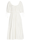 En Saison Poplin Puff-sleeve Tiered Midi Dress In Off White