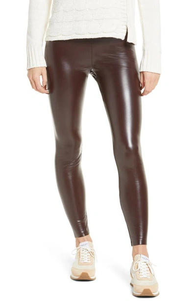 Hue Faux Leather High Waist Leggings In Chocolate Plum