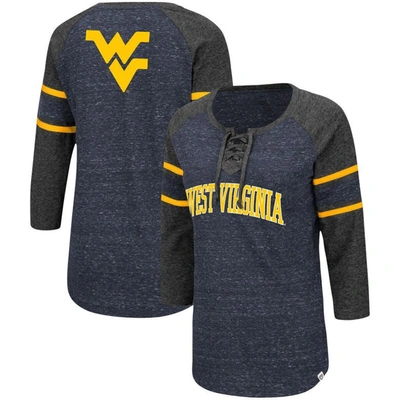 Colosseum Women's Navy And Heathered Charcoal West Virginia Mountaineers Scienta Pasadena Raglan 3/4 Sleeve La In Navy,heathered Charcoal