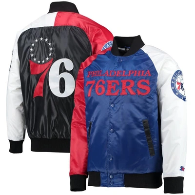 Starter Men's Royal, Red, White Philadelphia 76ers Tricolor Remix Full-snap Jacket In Royal/red/white