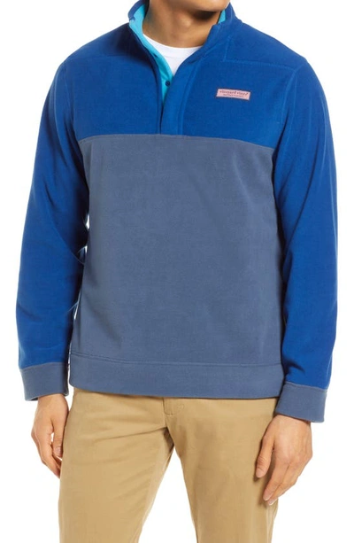 Vineyard Vines Harbor Fleece Shep Recycled Polyester Pullover In Blue Bay