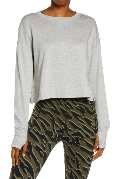 Sweaty Betty After Class Cotton Blend Crop Sweatshirt In Light Grey Marl