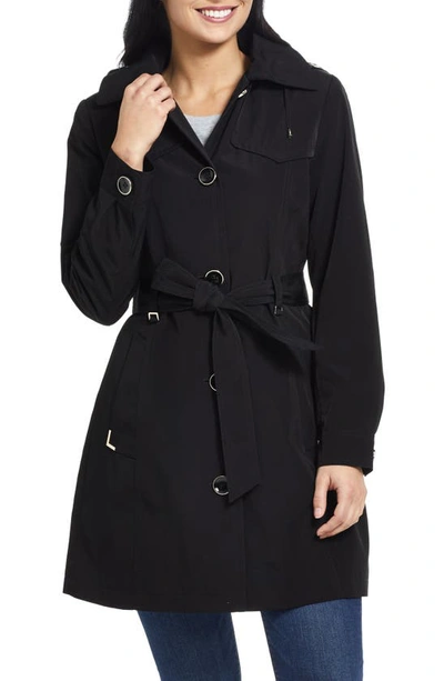 Gallery Water Resistant Hooded Trench Coat In Black