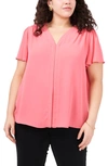 Vince Camuto Flutter Sleeve Blouse In Carmine Pink