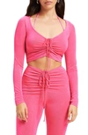 Good American V-neck Ruched Crop Top In Hot Pink002