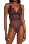 Hunkemoller Chiara Lace Thong Bodysuit In Purple