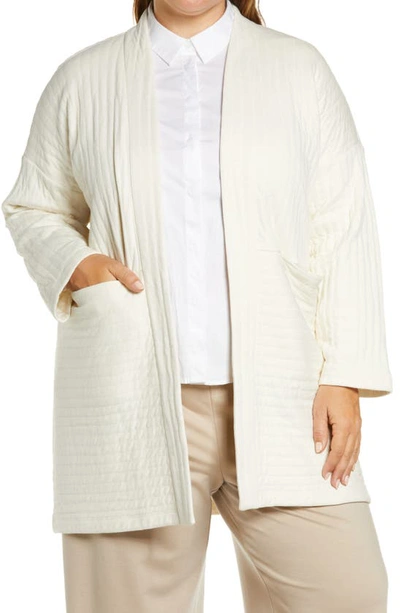 Eileen Fisher Organic Cotton Channeled Open Front Jacket In Soft White