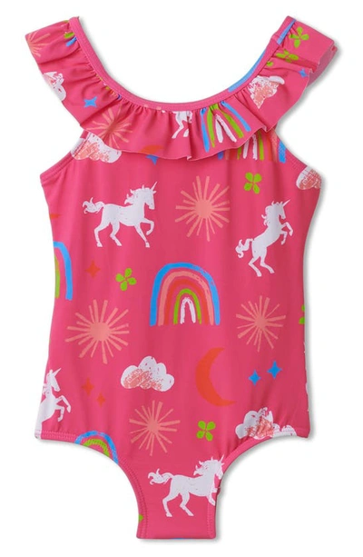 Hatley Kids' Little Girl's & Girl's Unicorns & Rainbows Print One-piece Swimsuit In Pink