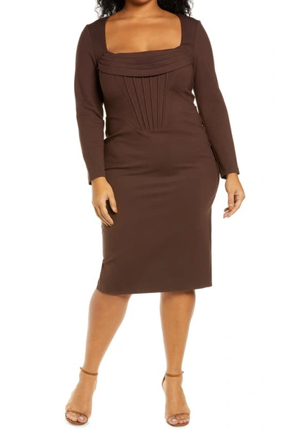 Lavish Alice Cowl Neck Corset Long Sleeve Ponte Midi Dress In Chocolate  Brown | ModeSens