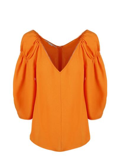 Stella Mccartney Puff-sleeve Scoop-neck Tunic Top In Orange