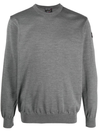 Paul & Shark Logo-patch Crew-neck Jumper In Grey