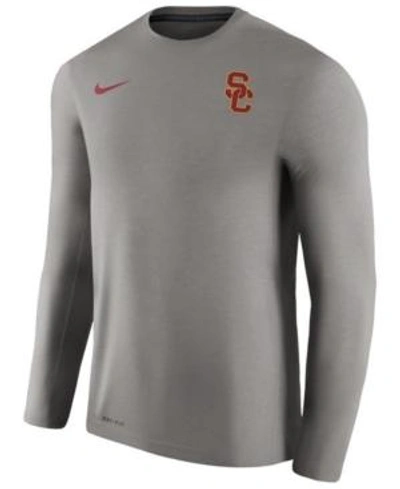 Nike Men's Usc Trojans Dri-fit Touch Longsleeve T-shirt In Heather Charcoal