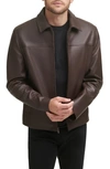 Cole Haan Standing Collar Smooth Lamb Leather Jacket In Java