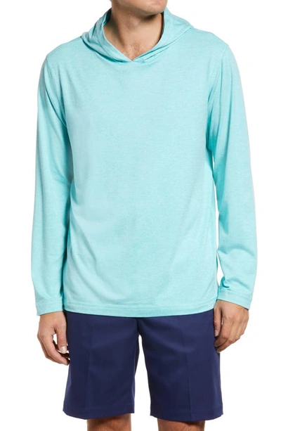 Vineyard Vines On-the-go Performance Long Sleeve Hooded T-shirt In Surf Blue