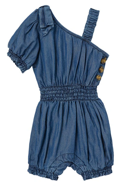 Habitual Girl Babies' One-shoulder Bow Chambray Romper In Indigo